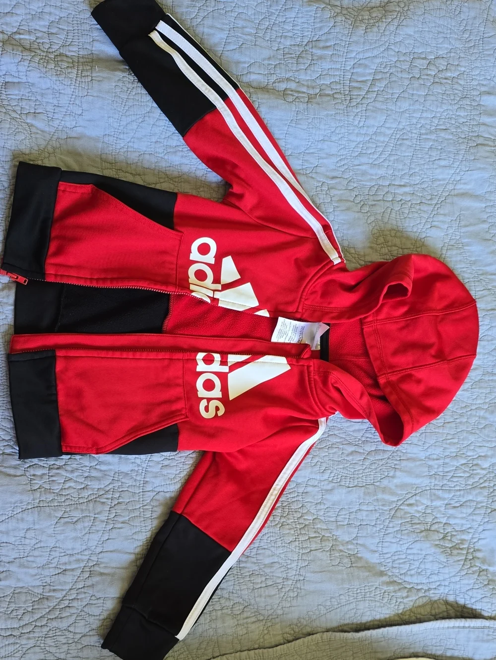 Adidas Red and Black Kids Hooded Tracksuit Set